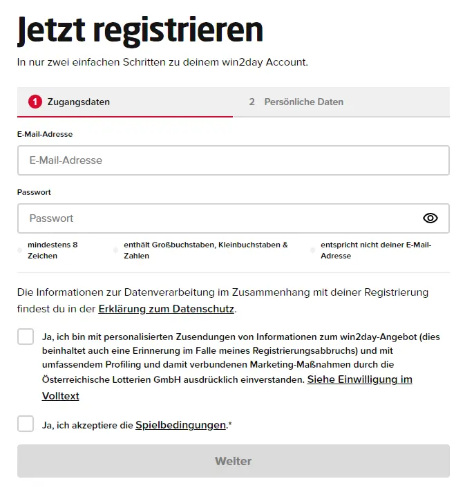 Konto erstellen – Registrierung für Spieler